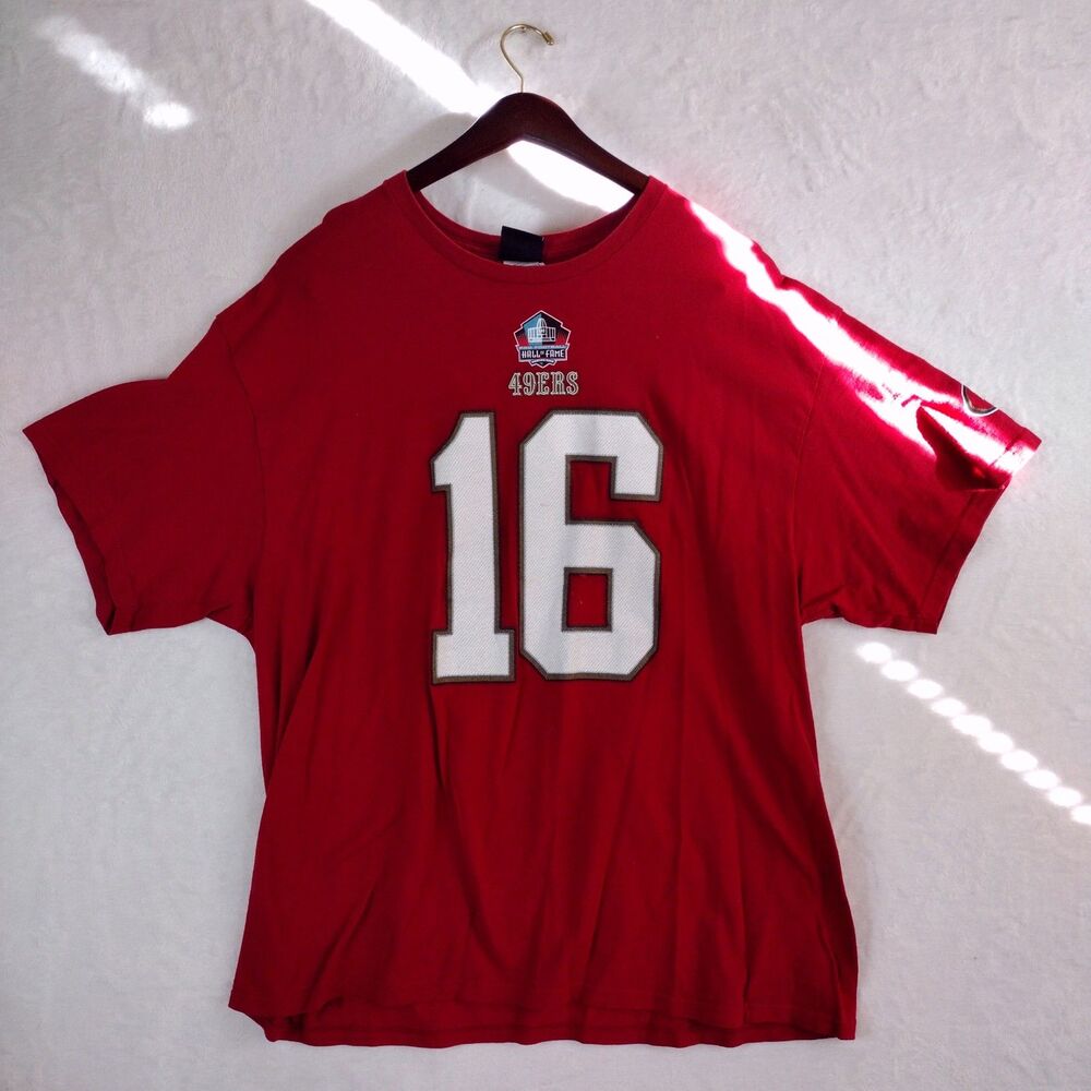 NFL Joe Montana San Francisco 49ers Hall of Fame Red T-Shirt Mens 2XL 16 Graphic